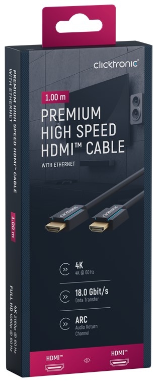 ClickTronic Premium Höghastighets HDMI™-kabel med Ethernet Premiumkabel | 1x HDMI™-kontakt  1x HDMI™-kontakt | 1,0 m | UHD 4K @ 60 Hz