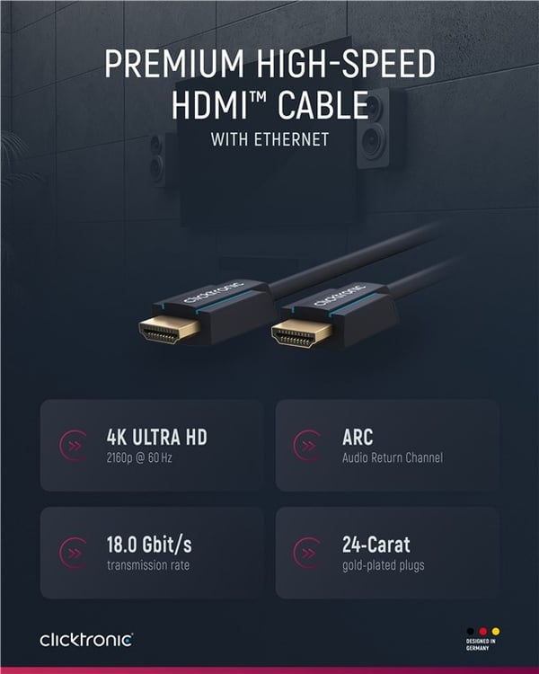 ClickTronic Premium Höghastighets HDMI™-kabel med Ethernet Premiumkabel | 1x HDMI™-kontakt  1x HDMI™-kontakt | 1,0 m | UHD 4K @ 60 Hz