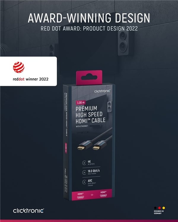 ClickTronic Premium Höghastighets HDMI™-kabel med Ethernet Premiumkabel | 1x HDMI™-kontakt  1x HDMI™-kontakt | 1,0 m | UHD 4K @ 60 Hz