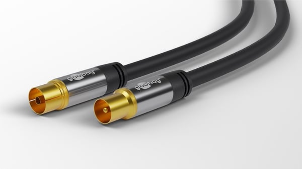 Goobay TV-antennkabel (135 dB), 4x skärmad guldpläterad, koaxial-uttag > koaxial-plugg