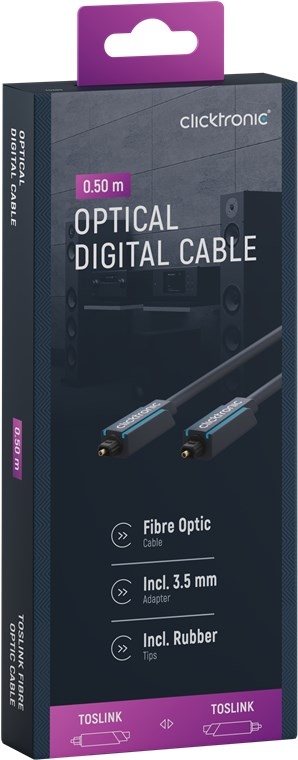 ClickTronic Toslink-kabel Premium-kabel | 1x Toslink-kontakt 1x Toslink-kontakt 1x Toslink-kontakt | 0,5 m | Polymerfiberoptisk kabel