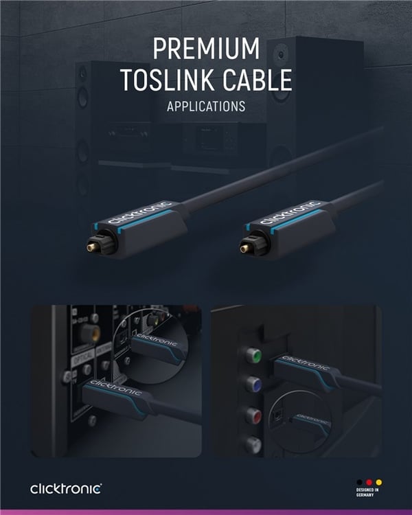 ClickTronic Toslink-kabel Premium-kabel | 1x Toslink-kontakt 1x Toslink-kontakt 1x Toslink-kontakt | 0,5 m | Polymerfiberoptisk kabel
