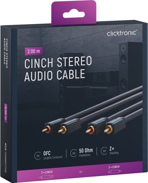 ClickTronic RCA-kabel, stereo Premium-kabel | 2x RCA-plugg 2x RCA-plugg | 2,0 m | OFC innerleder