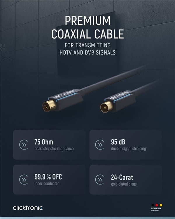 ClickTronic Koaxialkabel Premiumkabel | Koaxialkontakt  Koaxialkoppling | 3,0 m | > 95 dB