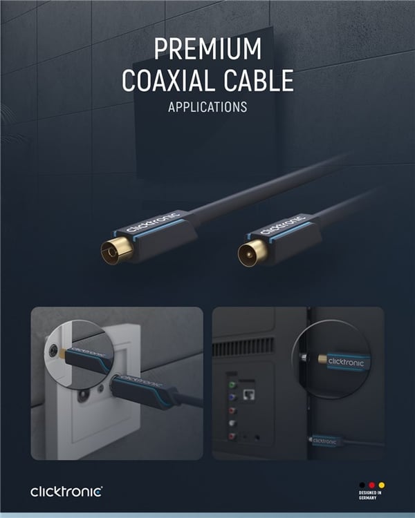 ClickTronic Koaksialkabel Premium-kabel | Koaksialkontakt Koaksialkobling | 20,0 m | > 95 dB