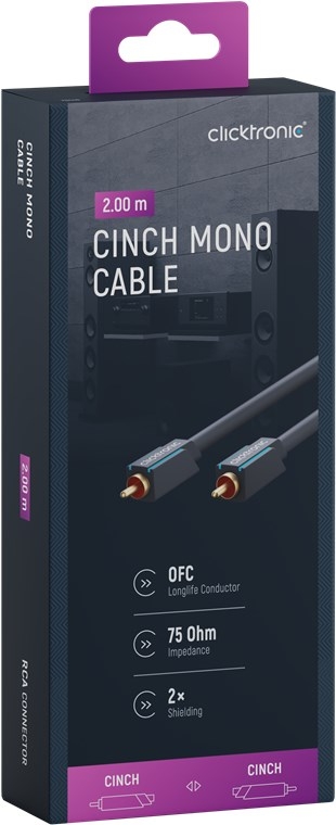 ClickTronic RCA-kabel, mono Premium-kabel | 1x cinchplugg 1x cinchplugg | 2,0 m | OFC innerleder