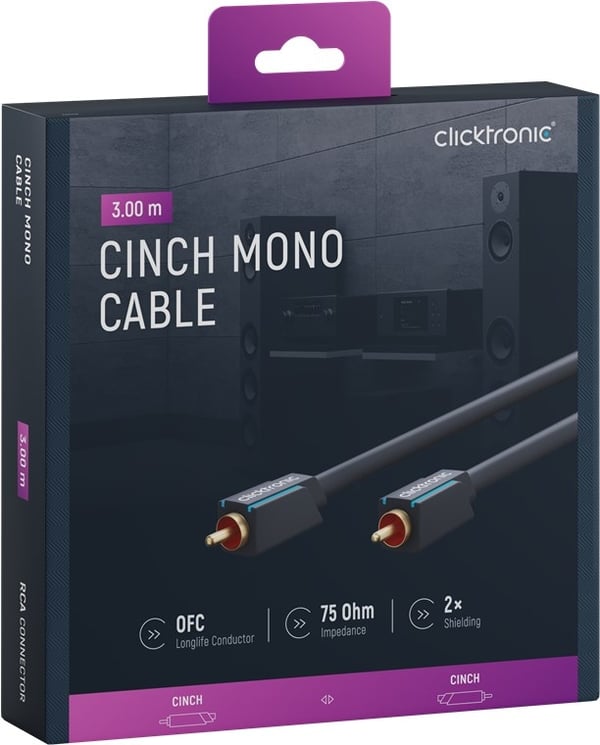 ClickTronic RCA-kabel, mono Premiumkabel | 1x cinch plug  1x cinch plug | 3,0 m | OFC innerledare
