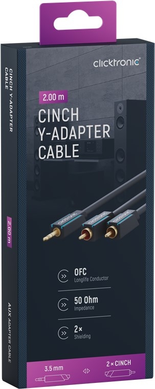 ClickTronic 3,5 mm AUX til RCA-adapterkabel, Stereo Premium-kabel | 1x 3,5 mm jackplugg 2x cinchplugg | 2,0 m | OFC innerleder