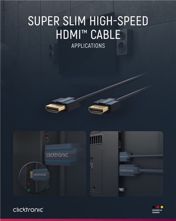 ClickTronic Ultratynn høyhastighets HDMI™-kabel med Ethernet Premium-kabel | 1x HDMI™-kontakt 1x HDMI™-kontakt | 2,0 m | UHD 4K @ 60 Hz
