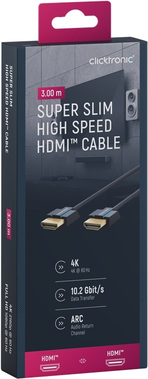 ClickTronic Ultra-Slim Höghastighets HDMI™-kabel med Ethernet Premiumkabel | 1x HDMI™-kontakt  1x HDMI™-kontakt | 3,0 m | UHD 4K @ 60 Hz
