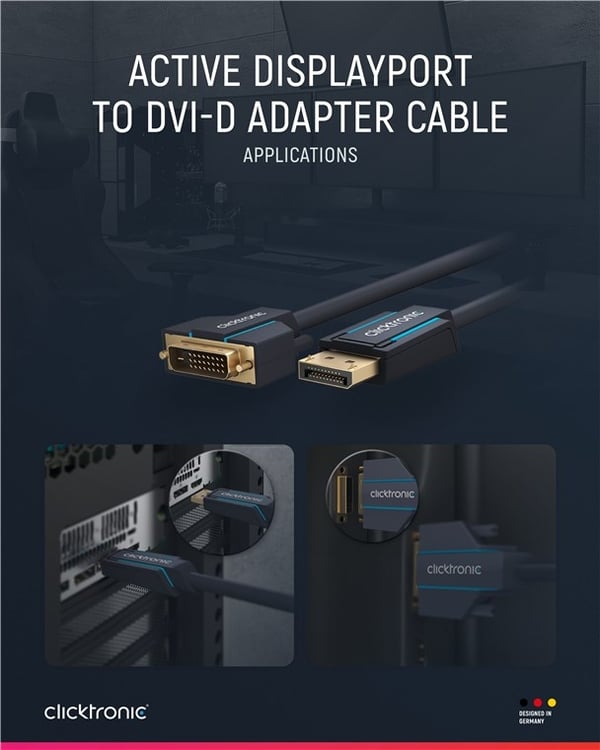 ClickTronic Adapterkabel for aktiv DisplayPort™ til DVI-D Premium-kabel | 1x DisplayPort™-kontakt >> 1x DVI-D-kontakt | 2,0 m | WUXGA @ 60 Hz