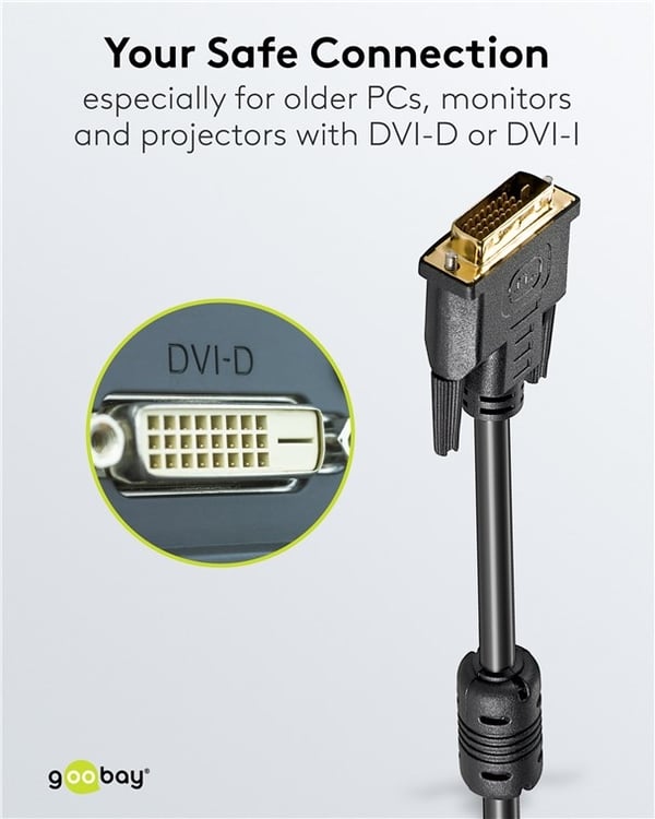 Goobay DVI-D Full HD-kabel Dual Link, gullbelagt DVI-D-kontakt Dual Link (24+1 pin) > DVI-D-kontakt Dual Link (24+1 pin), 5 m