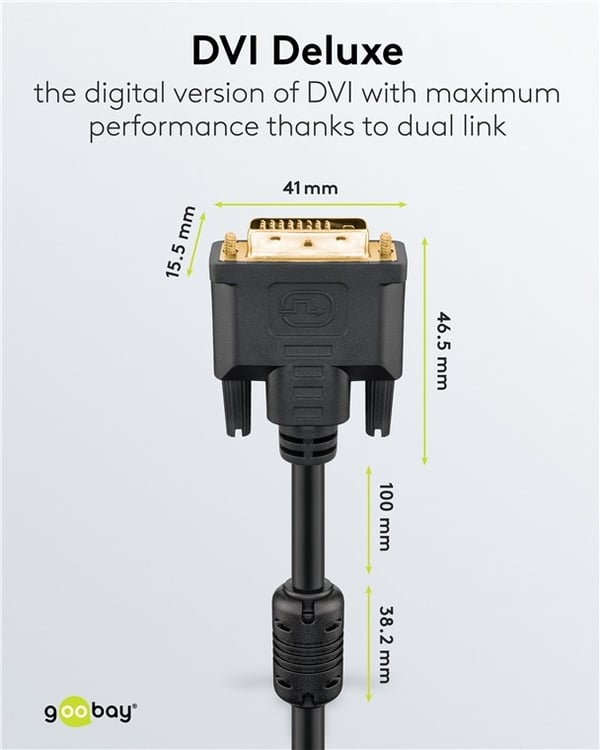 Goobay DVI-D Full HD-kabel Dual Link, gullbelagt DVI-D-kontakt Dual Link (24+1 pin) > DVI-D-kontakt Dual Link (24+1 pin), 1,8 m
