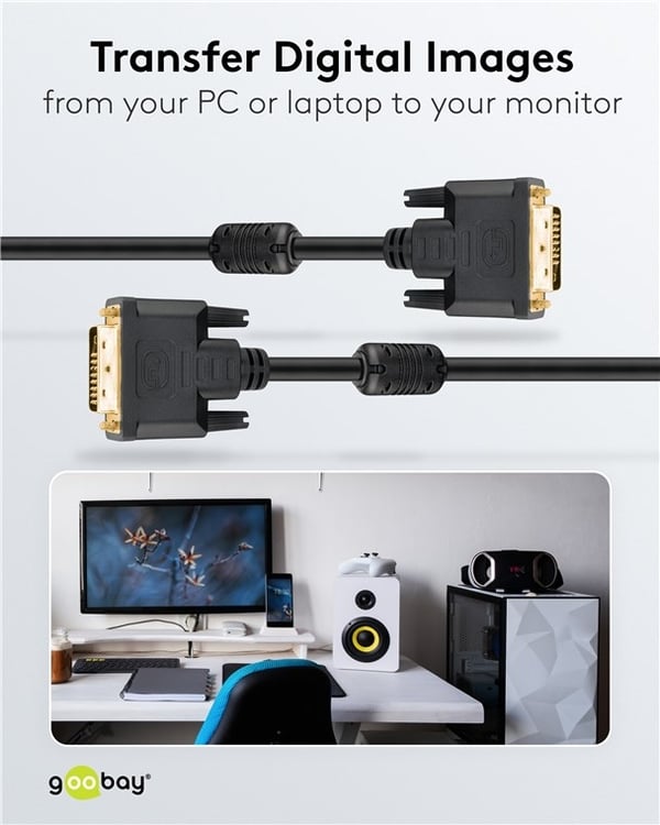 Goobay DVI-D Full HD-kabel Dual Link, gullbelagt DVI-D-kontakt Dual Link (24+1 pin) > DVI-D-kontakt Dual Link (24+1 pin), 1,8 m