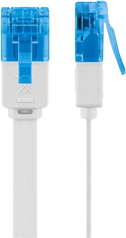 Goobay CAT 6A flat patchkabel, U/UTP, hvit kobberleder (CU), 0,5 m