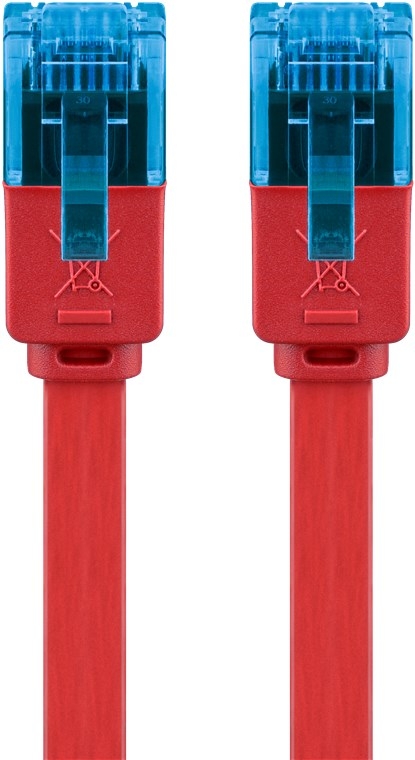 Goobay CAT 6A flat patchkabel, U/UTP, rød kobberleder (CU), 1 m