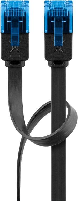 Goobay CAT 6A flat patchkabel, U/UTP, svart kobberleder (CU), 1 m