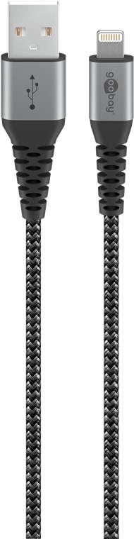 Goobay Lightning til USB-A tekstilkabel med metallplugger 1 m elegant og ekstra robust tilkoblingskabel for bl.a. Apple iPhone, iPad (Apple MFi-sertif