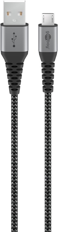 Goobay Micro-USB til USB-A tekstilkabel med metallkontakter 0,5 m elegant og ekstra robust tilkoblingskabel for enheter med Micro-USB-tilkobling
