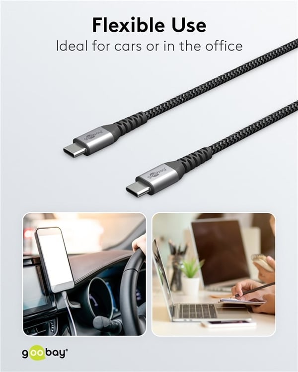 Goobay USB-C™ til USB-C™ tekstilkabel med metallkontakter 1 m elegant og ekstra robust tilkoblingskabel for enheter med USB-C™-port