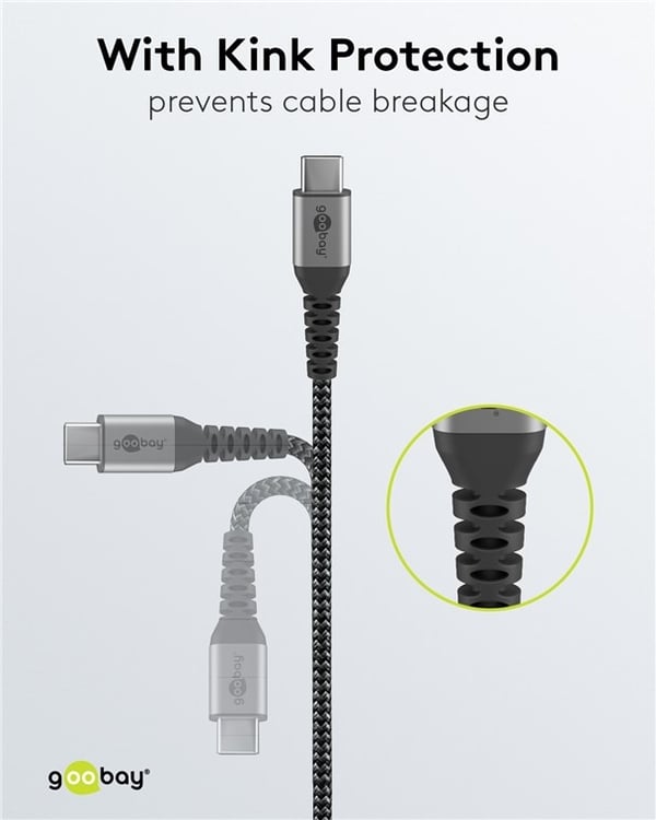 Goobay USB-C™ til USB-C™ tekstilkabel med metallkontakter 1 m elegant og ekstra robust tilkoblingskabel for enheter med USB-C™-port