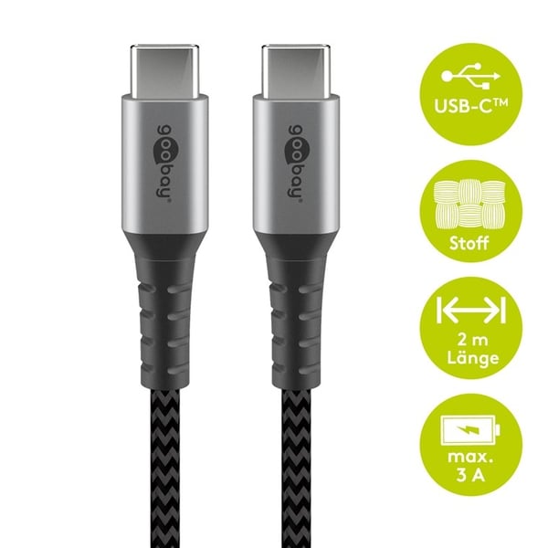 Goobay USB-C™ til USB-C™ tekstilkabel med metallkontakter 2 m elegant og ekstra robust tilkoblingskabel for enheter med USB-C™-port