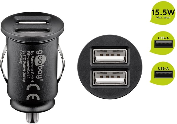 Goobay Dobbel USB-billader (15,5 W) 15,5 W maks. 3,1 A (12/24 V) 2x USB