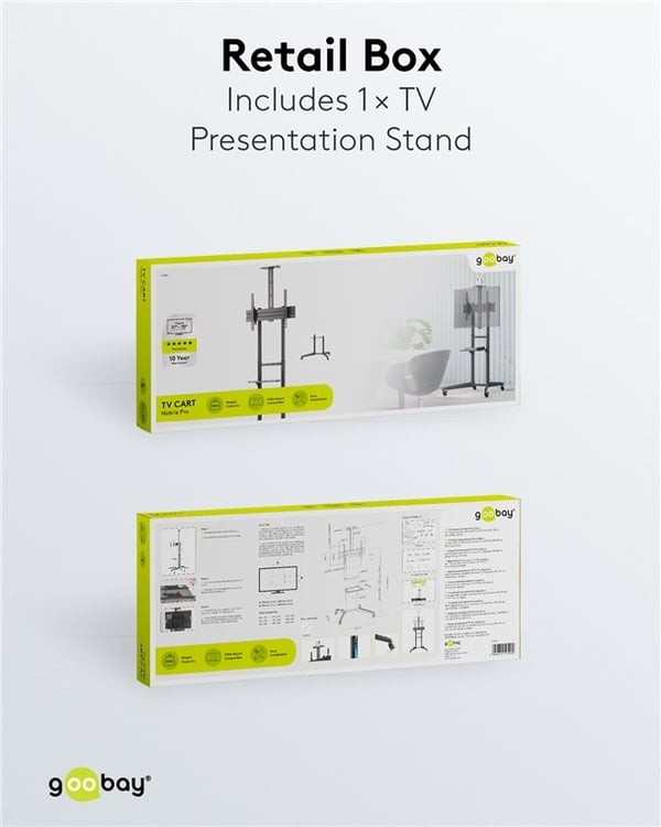 Goobay TV-presentasjonsstativ Pro (størrelse L) for TV-er og skjermer mellom 37 og 70 tommer (94-178 cm) opp til 50 kg, vippbart