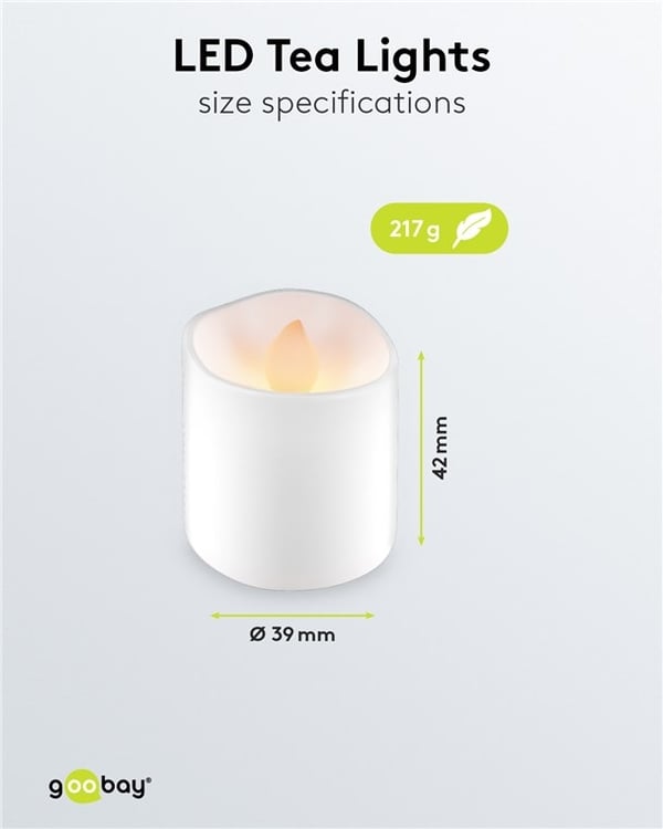 Goobay Sett med 6 LED-teklys med fjernkontroll, for innendørs bruk (IP20), varmhvit (2700 K), lading via USB
