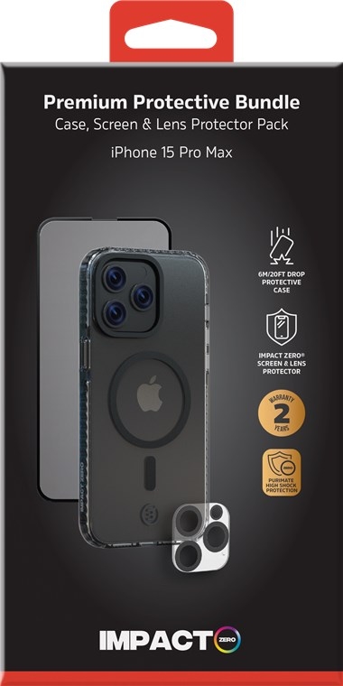 Impact Zero mobilskal 3in1-set kompatibel med Apple iPhone 15 Pro Max, transparent