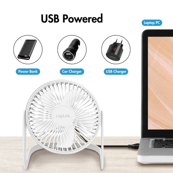 LogiLink USB-vifte Ø15,24 cm Hvit