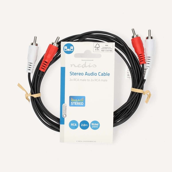 Nedis Stereo lydkabel | 2x RCA Han | 2x RCA Han | Nikkel belagt | 2.00 m | Rund | Sort | Label