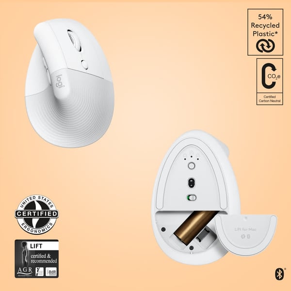 Logitech Lift for Mac Vertikal ergonomisk mus, off-white/Pa
