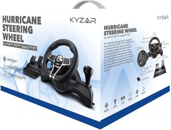 Kyzar Hurricane PlayStation Racing ratt- og pedalsett, PS4 / PS3 / PC