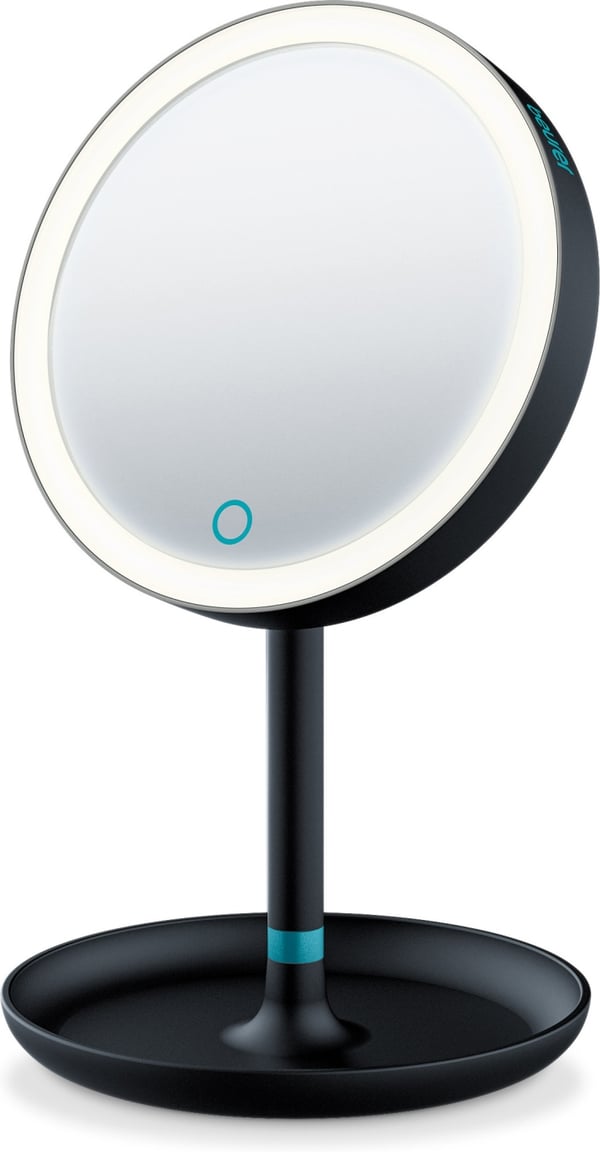 Beurer BS 45 sminkespeil, svart 17,5 cm, med LED-lys og forstørrelsesspeil, batteridrevet