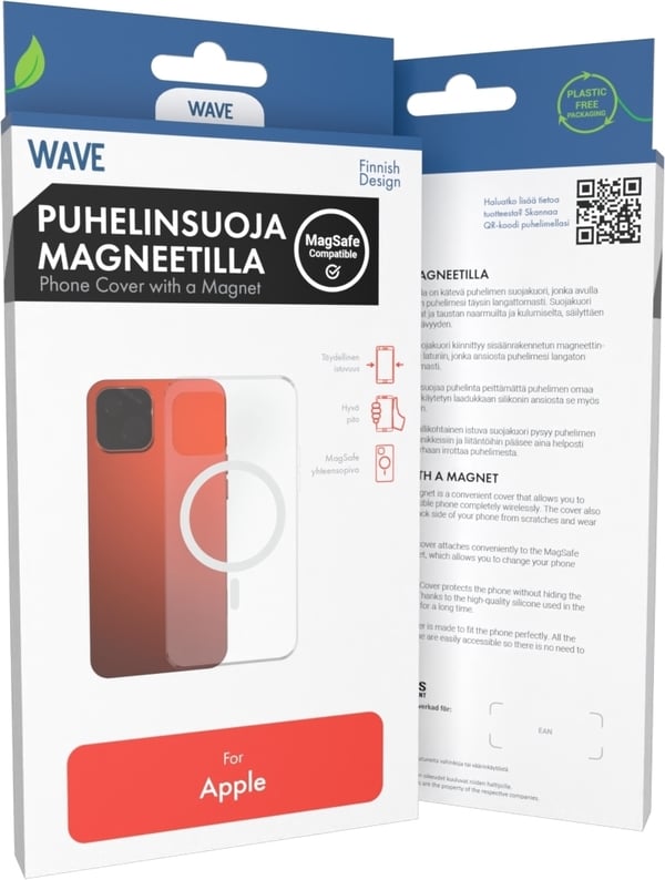 Wave MagSafe-kompatibelt beskyttelsesetui, iPhone 15, gjennomsiktig.