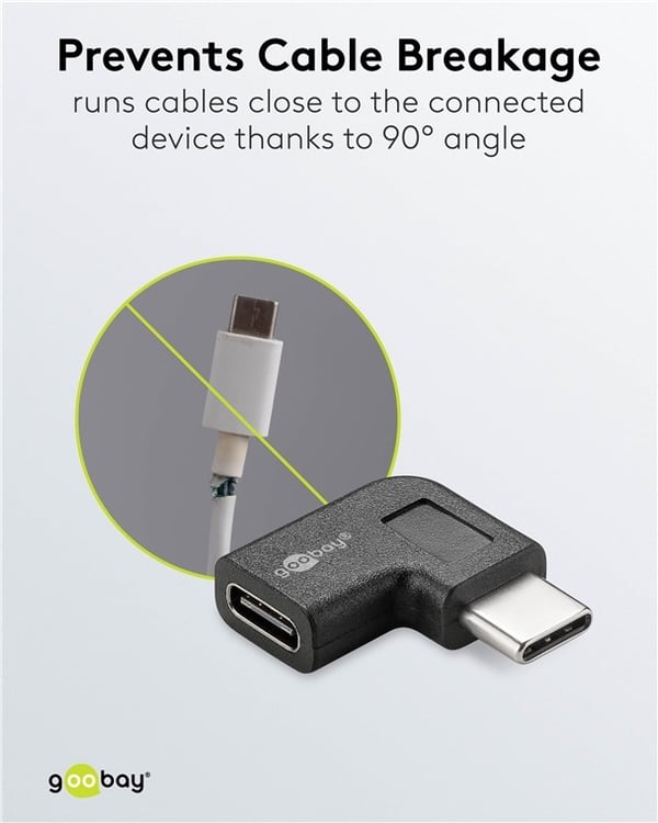 Goobay Adapter USB-C™ til USB-C™ 90°, svart USB-C™-kontakt > USB-C™-plugg