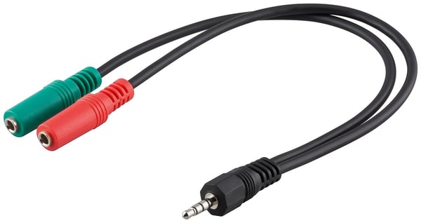 Goobay PC-hodesettadapter, 1x 3,5 mm AUX 4-pinners til 2x 3,5 mm AUX 3-pinners Pawl 3,5 mm plugg (4-pinners, stereo) > 2x 3,5 mm jack (3-pinners, s