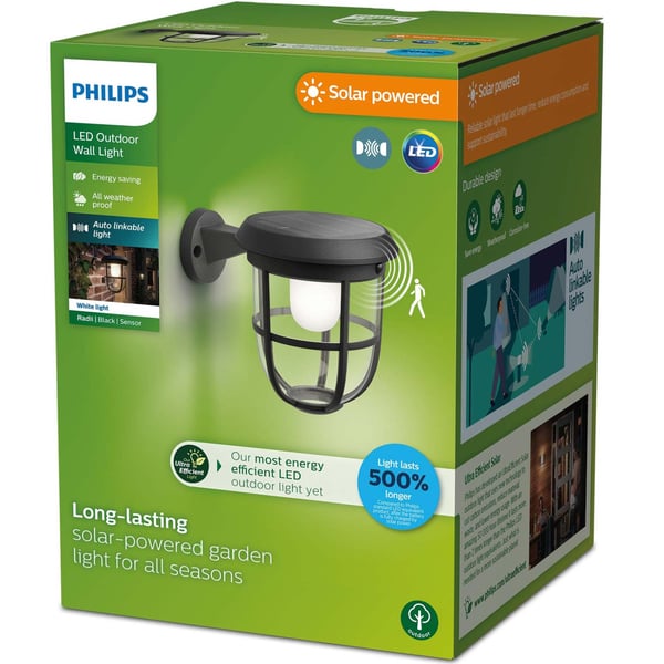 Philips Radii solcellevegglampe med ultraeffektiv LED 250lm svart