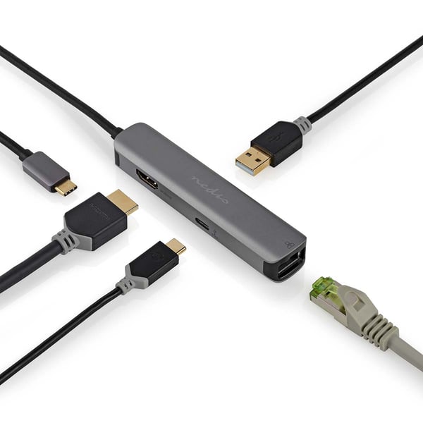 Nedis USB Multi-Port Adapter | 4-in-1 | USB 3.2 Gen 1 | USB-C™ Hann | HDMI™ Output / RJ45 Hun / USB-A Hun / USB-C™ Hunn | 5 Gbps | 0.20 m | Rund | Gul