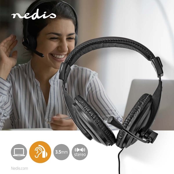 Nedis PC-hodesett | Over-Ear | Stereo | 1x 3.5 mm / 2x 3.5 mm | Fold-Away Mikrofon | Sort