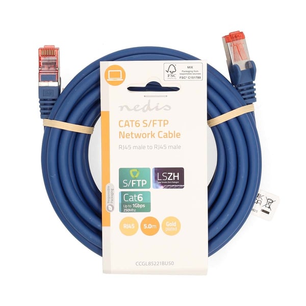 Nedis CAT6 Nettverkskabel | RJ45 Han | RJ45 Han | S/FTP | 5.00 m | Rund | LSZH | Blå | Label