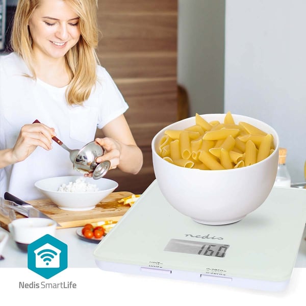 Nedis SmartLife kjøkkenvekt | Bluetooth® | Glass / Plast | Hvit