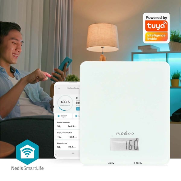 Nedis SmartLife kjøkkenvekt | Bluetooth® | Glass / Plast | Hvit
