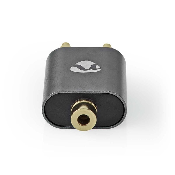 Nedis Stereo Audio Adapter | 2x RCA Han | 3.5 mm Hun | Gull belagt | Rett | Aluminium | Gun Metal Grå | 1 stk. | Deksel Vindusboks