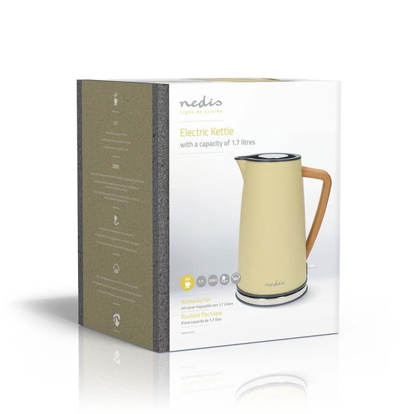Nedis Vannkoker | 1.7 l | Soft-Touch | Gul | Roterbar 360 grader | Skjult varmeelement | Strix® kontroll | Koketørr beskyttelse