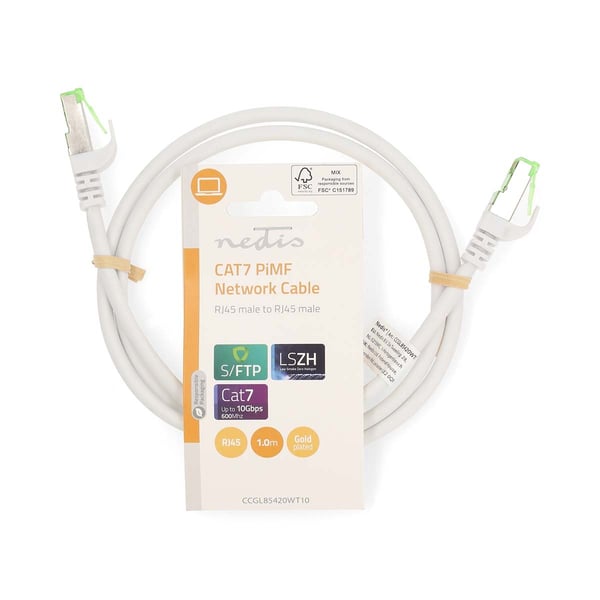 Nedis CAT7 nettverkskabel | S/FTP | RJ45 Han | RJ45 Han | 1.00 m | Snagless | Rund | LSZH | Hvit | Label