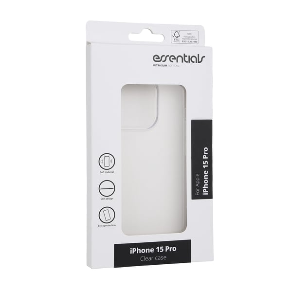 Essentials iPhone 15 Pro TPU bakdeksel, gjennomsiktig