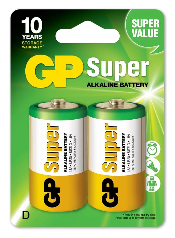 GP Super Alkaline D 2 Pack (LR20)