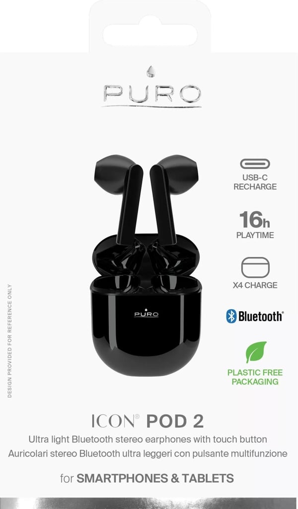 Puro ICON POD 2, Bluetooth-høretelefoner m/opladningsbase, sort